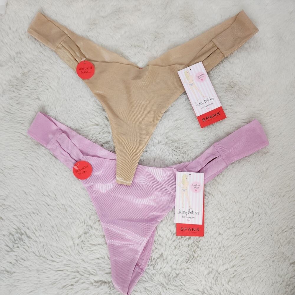 Spanx Skinny Britches Sheer Shaping Power Thong Bundle Nude Pale Iris L/XL NWT
